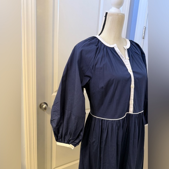 STAUD Demi Tiered Midi Dress Cotton Poplin Navy - M - Picture 4 of 6